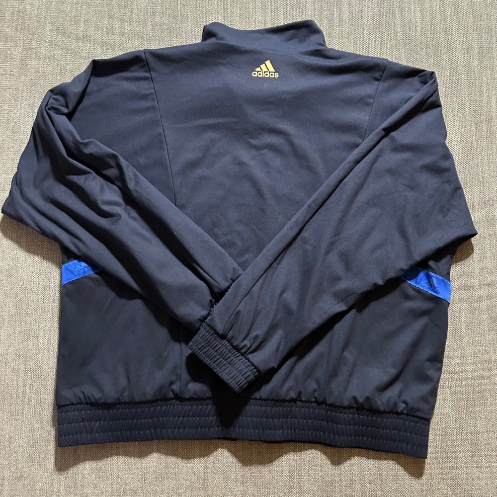 Adidas Track Jacket Mens Large Navy Blue Full Zip Gold Logo Taping Sportswear - Picture 7 of 7